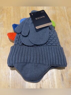 Igloos Youth Knit Beanie & Gloves Set One Size Winter Hat Matching Set Warm NWT